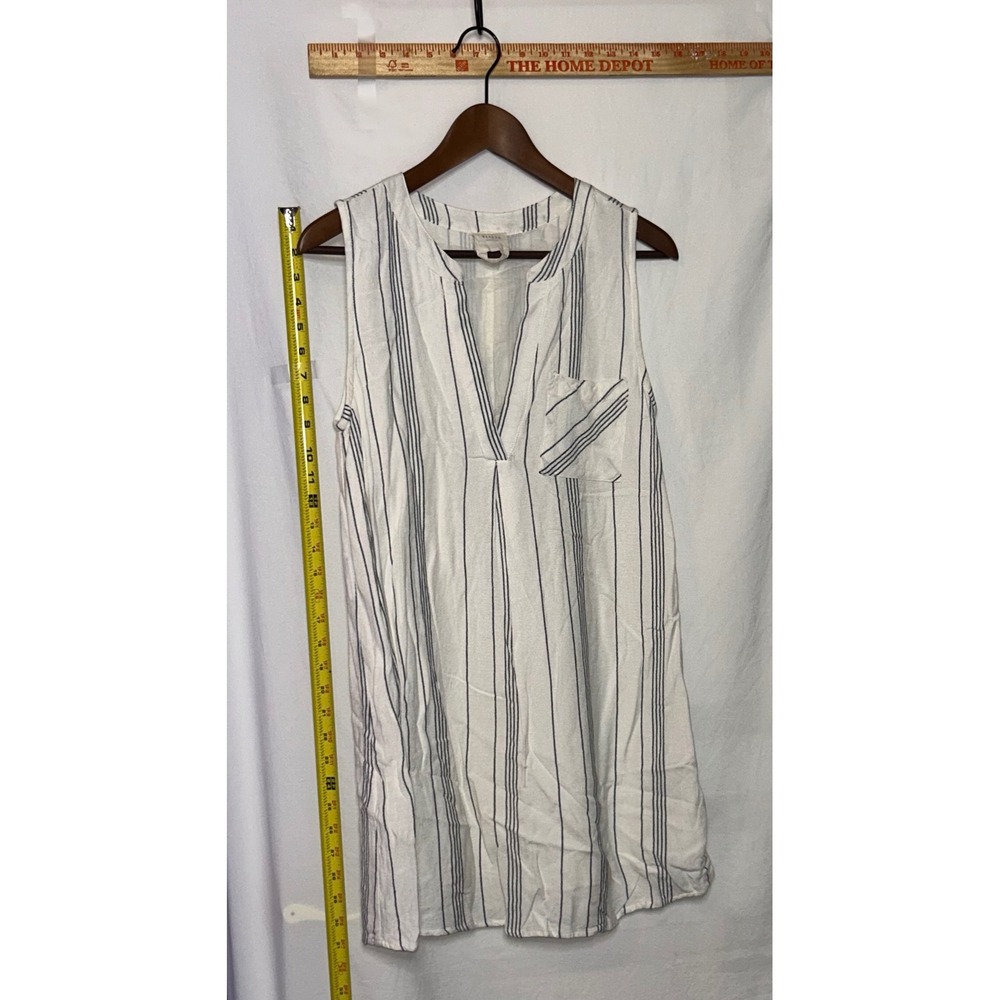 Harper Heritage Linen Blend Striped Sleeveless Shift Dress White Navy Small